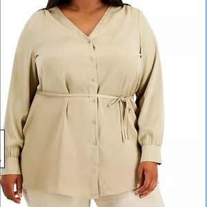NWT 2x Alfani Plus Size Button-Front Tie-Waist Top